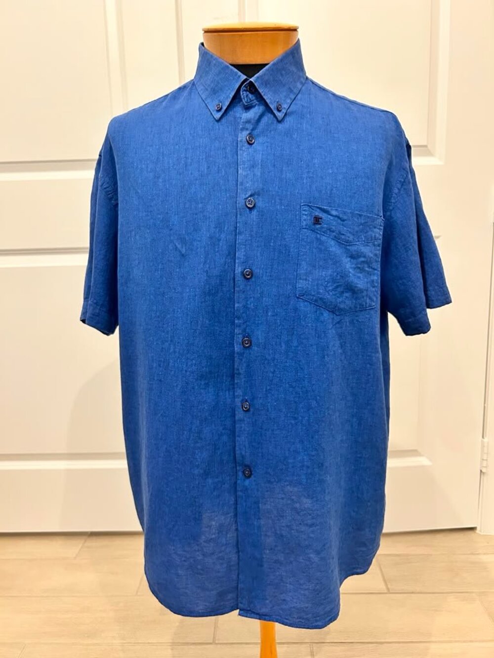 Ted Lapidus Mens XL Blue Cotton Linen Shirt Designer Button Down Portugal